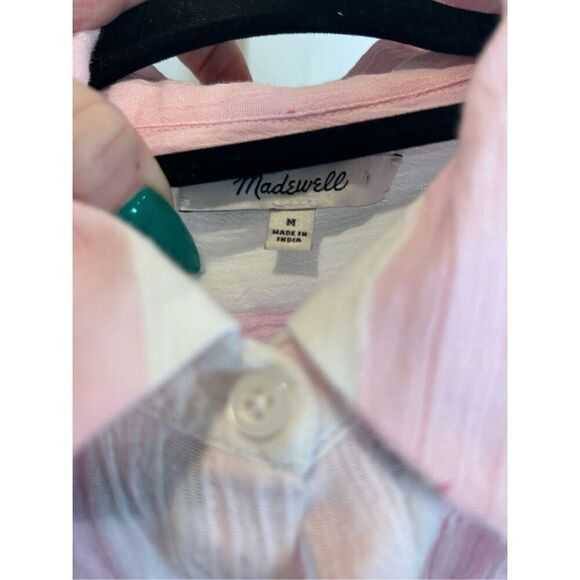 Madewell Pink and White Striped Button Down Shirt - Picture 6 of 7